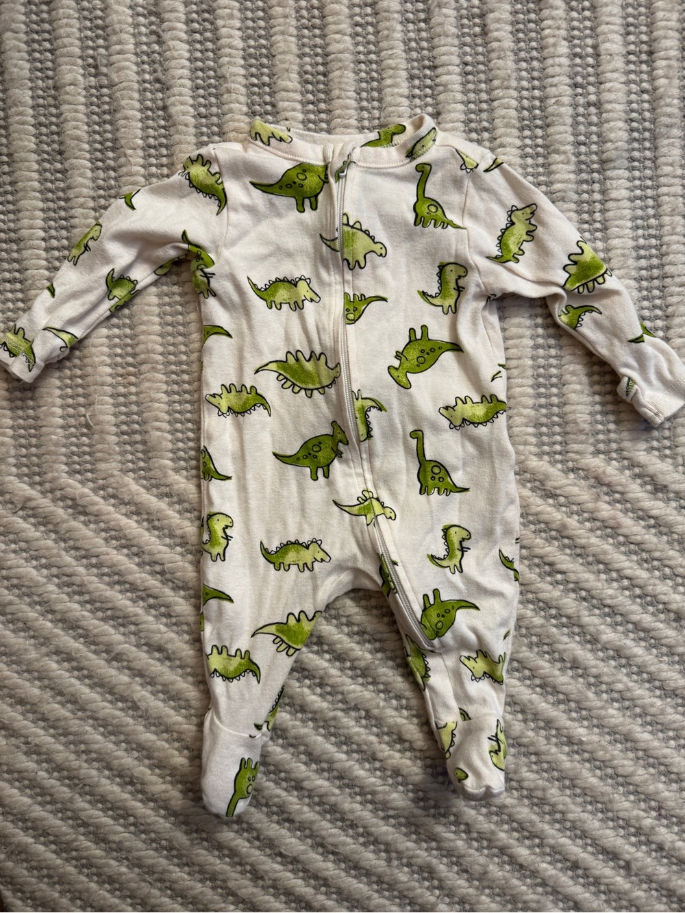 Old Navy White and Green Dinosaur Footed One-Piece